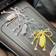 1Pc Crystal Bellflower Beaded Keychain, Tassel Alloy Key Ring, Bag Charm Pendant For Backpack Car Keys, Halloween Christmas Holiday Gift - Multicolor - View 2