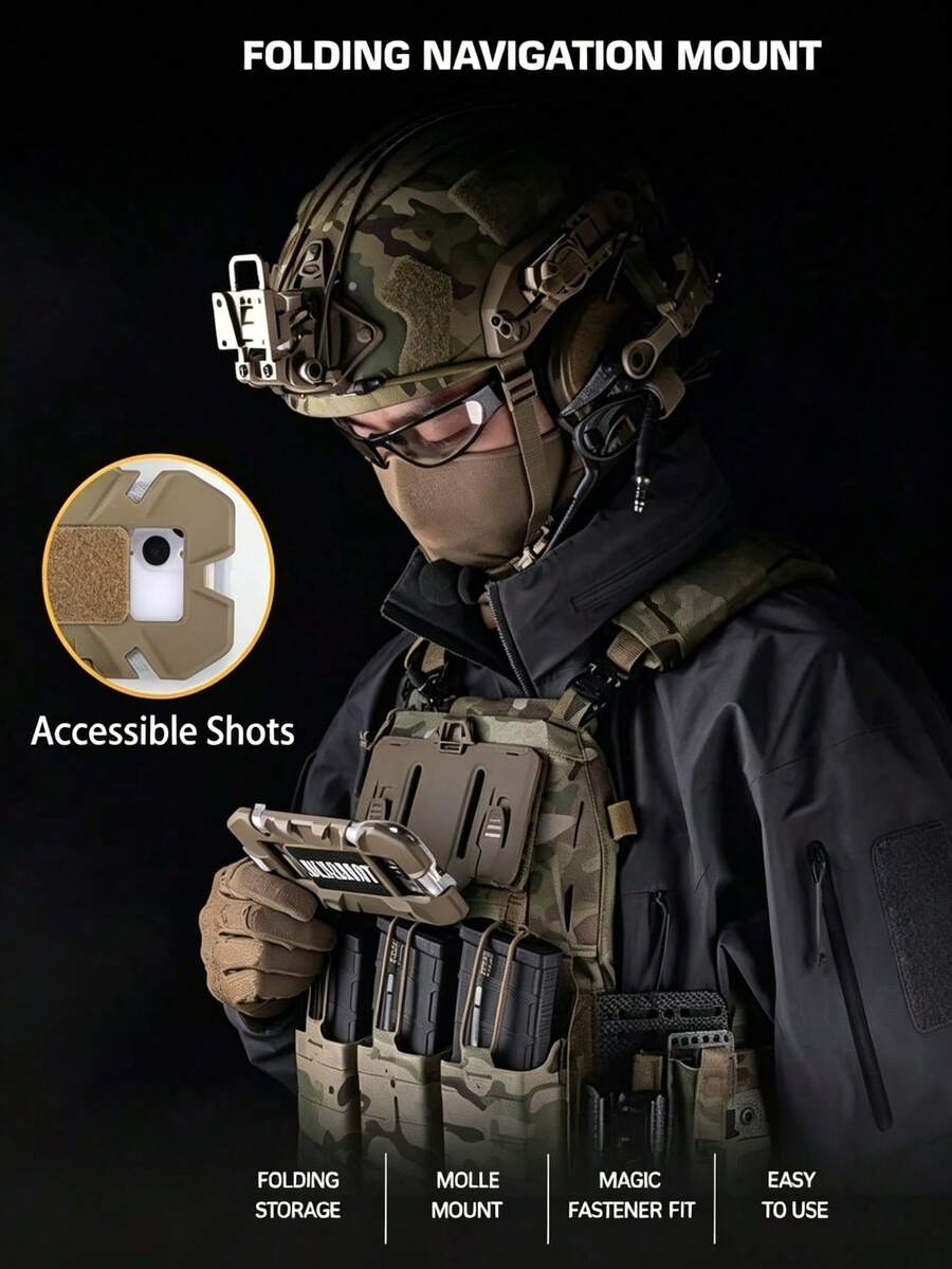 1PC Outdoor Portable Tactical Vest Chest Rig Phone Holder, MOLLE Mount Phone Panel, Universal Chest Phone Carrier, Foldable Tactical Phone Navigation Board, Outdoor Military Fan Chest Rig Field Chest Plate Carrier, Wilderness Survival Tactical Equipment Hunting Gear, Chest Rig Vest Accessories Hunting Vest Tactical Storage Accessories - Multicolor - View 1