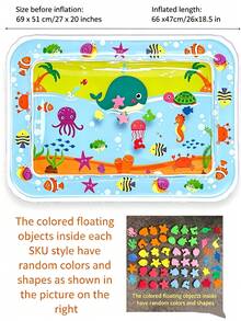 Baby Inflatable Water Play Mat, Sensory Motor Development, Coordination Training, Colorful Underwater Scene With Random Floating Toys - Multicolor-square - View 5