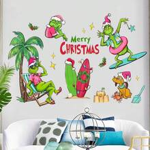 FIFA Stiker Dinding Kartun Grinch Dekorasi Natal Wallpaper Monster Hijau Pohon Natal Stiker Jendela Film - stiker - View 7