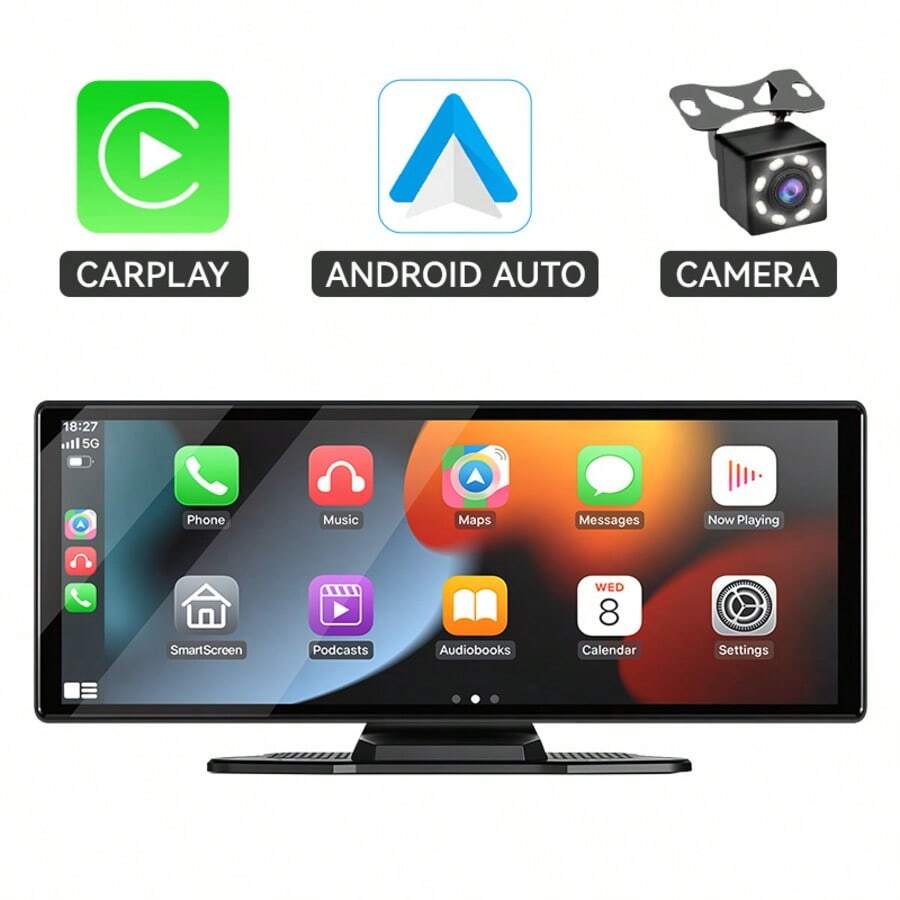 VENBES 10.26 吋 PND 便攜式車載音響系統，無線 CarPlay 與無線 Android Auto 觸控螢幕車載播放器，支援藍牙 FM