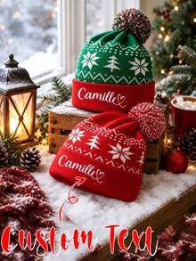 Custom Christmas Season Hats Santa Claus Hat, Custom Women Beanie, Warm Hats, Custom Logo/Text Hats, Personalized Beanie Christmas Outfit - Multicolor - View 1