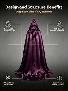 Deep Purple Long Hooded Cape, Halloween Witch Cosplay Cloak - With Oversized Hood Halloween Ghost Cosplay Costume Cape, Perfect For Stage Performance, Cosplay, Christmas Gift, Perfect Gift For Family - Dark Purple - View 3