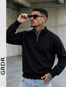GRDR Men's Casual Long Sleeve Half-Zip Lightweight Sweater, Versatile Daily Wear Knit Top - Black - View 2