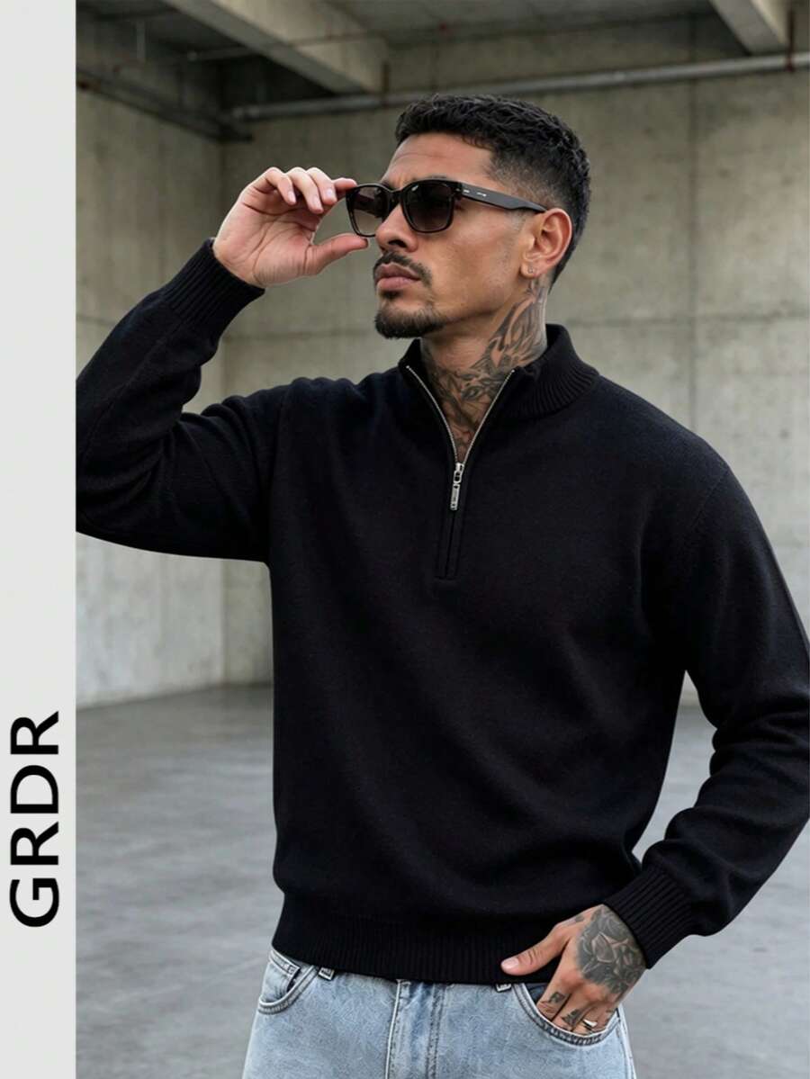 GRDR Men's Casual Long Sleeve Half-Zip Lightweight Sweater, Versatile Daily Wear Knit Top