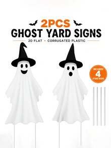 2pcs/Set 2D Flat Halloween Ghost Yard Stakes, Holiday Decor Yard Decoration Stakes, Acrylic Signs, Horror Atmosphere Decor Props, Halloween, Outdoor, Garden Photo Background, Party Props - Multi-color - View 9