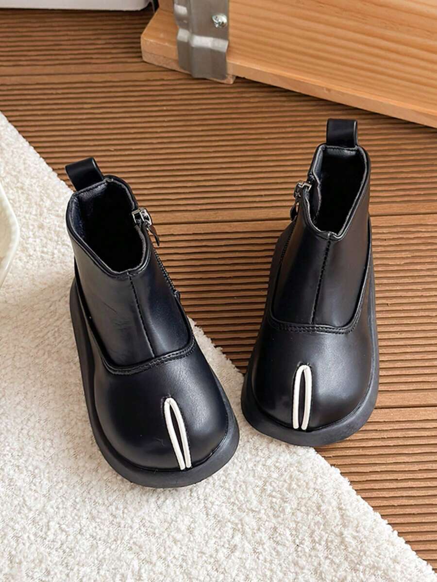 Contrast Color Line Decor Children's Ankle Boots Autumn Thick Sole Comfortable Toddler Side Zipper Minimalist Cute Chelsea Boots - Black - View 1