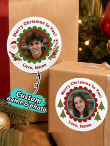 1-100Pcs Personalized Custom Christmas Stickers, Holiday Alphabet Labels, DIY Gift Wrapping Decor, Scrapbook Embellishments, Party Decoration Supplies, Present Packaging Labels, Holiday Craft Accessories - Multicolor - View 3