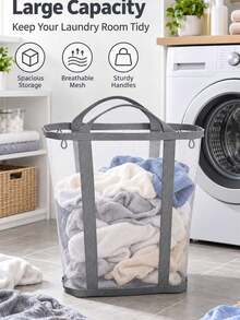 Extra Large Foldable Mesh Laundry Basket With Handle- Robust Laundry Bags, Portable Storage Bag, Garment Bag, Hook, Suitable For Clothing Storage, Home, Travel And Laundry Room, Bedroom And Bathroom, Camping Use. Space-Saving, Rectangular Design | Laundry Basket, Laundry Bin, Back To School, Christmas, Halloween Gift - Multicolor - View 3