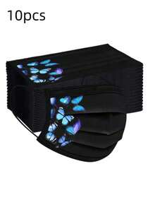 10/50pcs Black Disposable 4-Ply Women's Face Masks, Butterfly Print Pleated Masks With Elastic Ear Loops And Nose Clip, Fashionable Disposable Masks Suitable For Daily Wear, Work, Office, Travel And Outdoor Use - Multiple Styles - View 12