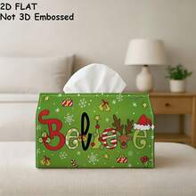2D Flat Design, 1pc Tissue Box, Playful Floral Art - Minimalist Design, Letter & Flower Green & White Cheerful Pattern, Suitable For Office Desk, Elegant Home & Car Interior Decoration, Easy To Refill Tissue Storage Box - Multicolor - View 8