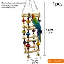 1pc Bird Swing Ladder Toy, Bird Rocking Exercise Climbing Hanging Ladder, Bird Toy, Bird Supplies, Wooden Parrot Hammock, Parrot Climbing Rack With Hanging Chain (Random Color Bell Beads Wooden Blocks) - Apricot - View 11