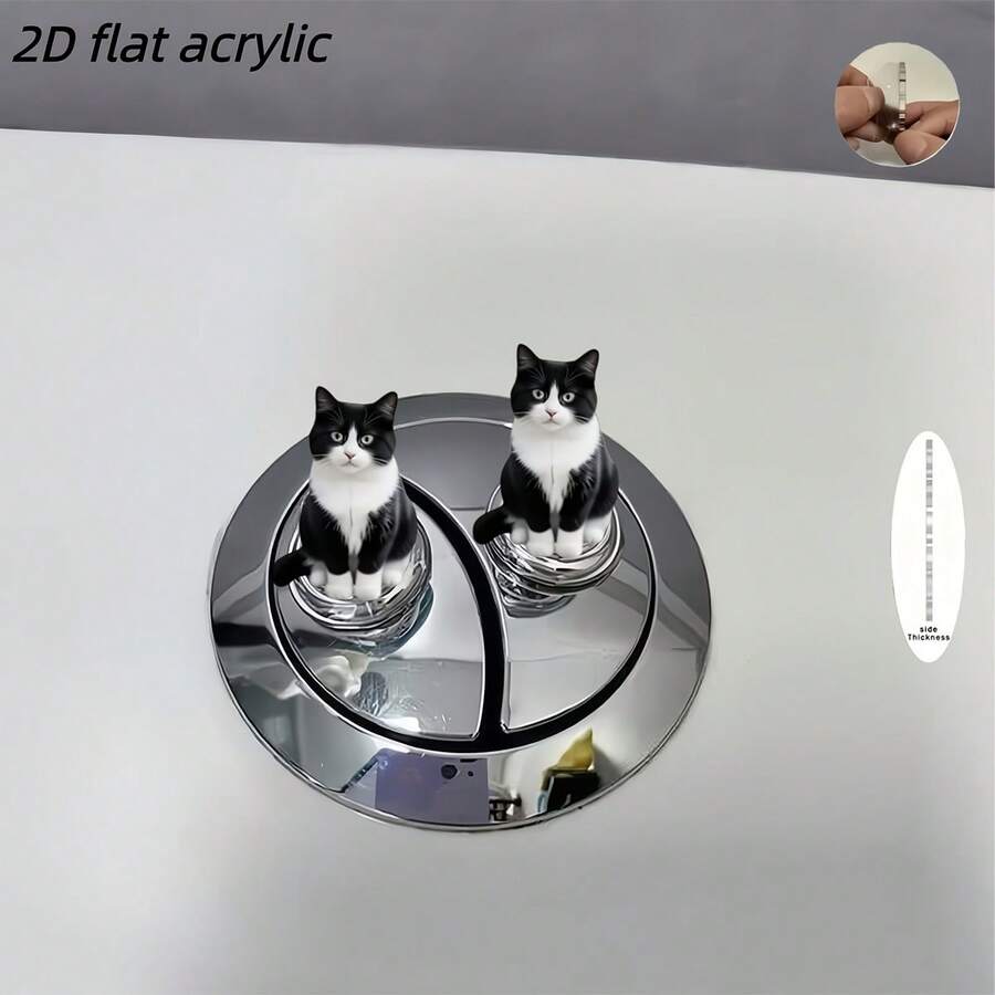 2/1pc Cute Black Cat Pattern Toilet Flush Button, Decorative & Functional Toilet Tank Presser, Nail Protector, Perfect For Bathroom Upgrade, Cute Black Cat Pattern Toilet Flush Button, Toilet Press Converter - Multicolor - View 1