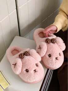 女款室內居家保暖拖鞋 軟底舒適可愛卡通休閒毛絨拖鞋 加厚保暖內裡防寒 - 粉色 - 查看 4