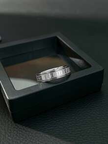 Minimalist Retro Men Ring, Polished Stainless Steel, Band With Roman Numeral Engraving, Jewelry For Men Daily Wear - Silver - View 4