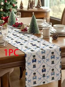 Christmas Table Runner Pillow Case Placemat Blue Nutcracker Soldier Bow Farmhouse American Country Style Christmas Decor Dining Table Arrangement Holiday Home Decoration Tablecloth - Multicolor - View 15