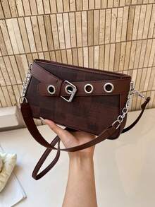 2026 New Niche Elegant Chain Eyelet Bag For Women, Motorcycle Style Underarm Shoulder Crossbody Small Square Bag With Premium Fresh Look - Coffee - View 6