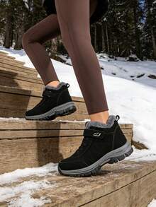 Women's Snow Boots, Thermal Lining Thickened Fur Interior, Non-Slip Rubber Sole, Rain & Snow Outdoor Cold Weather Boots For Men & Women - Black - View 3