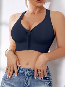 Women High Impact Front Zip Seamless Wireless Sports Bra, Suitable For Spring, Summer, Autumn And Winter - Royal Blue - View 6