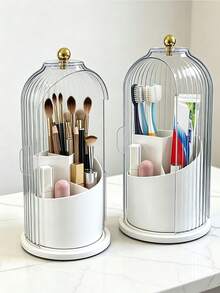 Covered Makeup Brush Holder, 360° Rotating Makeup Brush Rack, Dust-Proof Makeup Brush Storage Box, Suitable For Vanity, Bathroom Countertop, Covered Toothbrush Holder, Makeup Essentials, Cosmetic Countertop Storage Box, Shower And Sink Storage - Multicolor - View 9