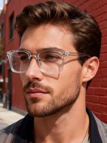 1 Pair Men's Minimalist Modern Small Wing Embedded Transparent Glasses Set, Suitable For Daily Wear, Office, Watching TV, Gaming, Phone Decoration, Etc. - Clear - View 3