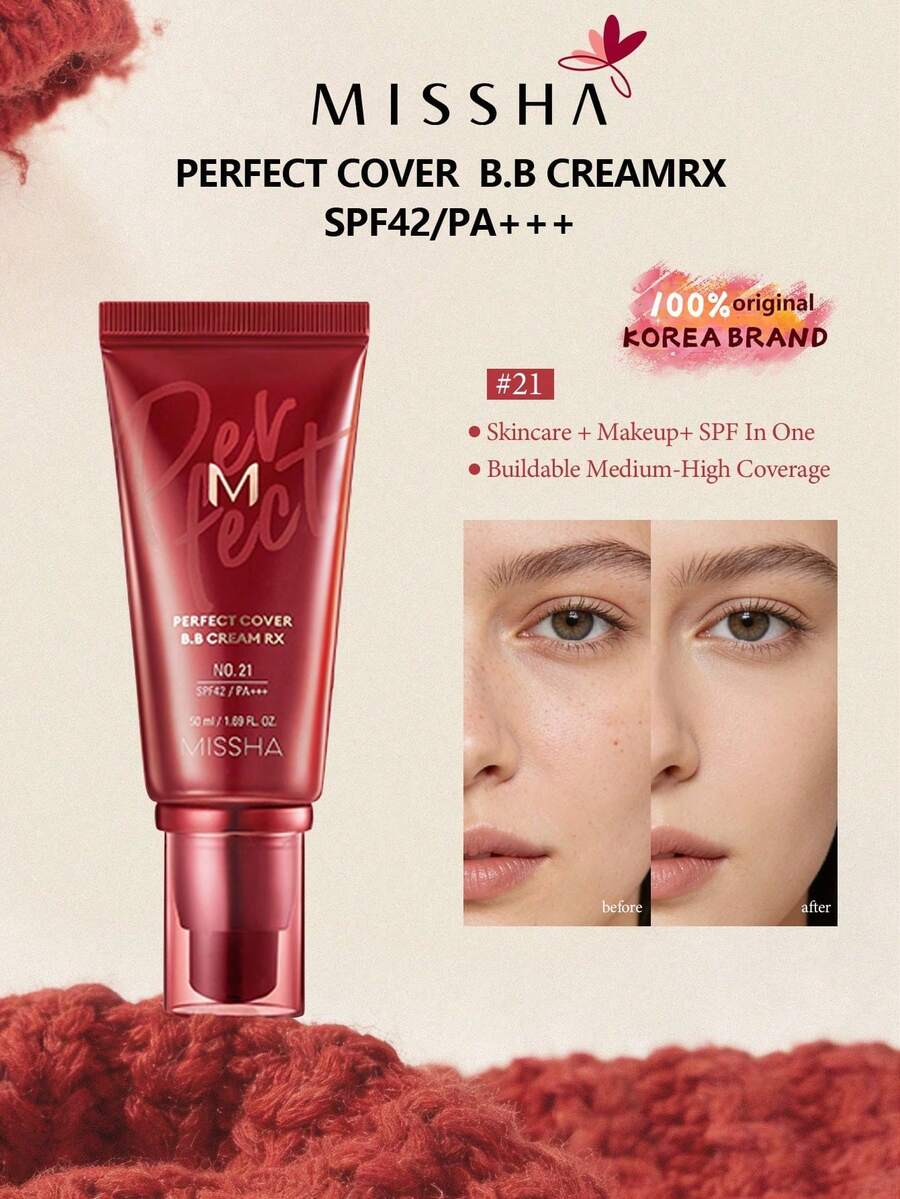 Missha 遮瑕BB霜 No.21 淡米色－清爽冷調 SPF 42 PA+++ 50ml －臉部遮瑕保濕霜含SPF42/PA+++ (No.21)，適合送給女朋友的禮物