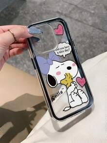 1pc Cartoon Snoopy Pattern, Contrast Color 2-In-1 Black Anti-Drop Phone Case, TPU Material, Suitable As Holiday Gift, Compatible With Apple 11 12 13 14 15 16pro/Promax/14 15 16plus/17/18promax/18pro, Unisex - Multicolor - View 3