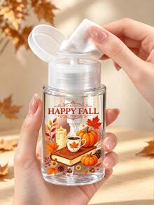 新款「Hello Fall」咖啡南瓜閱讀圖案透明PET旅行瓶，卸妝液分裝瓶，附3.38oz/6.76oz便攜壓頭分裝瓶，適用於洗甲水、化妝水與卸妝液，圓頂設計，手洗用，卸妝液瓶 - 彩色 - 查看 5