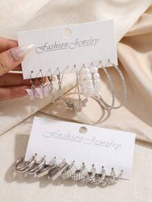 20pcs Faux Pearl Butterfly Snake Pendant Earrings Multi-Piece Set - Silver - View 7
