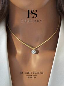 ESBERRY 1件亮白色鋯石吊墜項鍊，珠寶，適合女性的優雅禮物，適用於日常配戴和情人節 - 圓鋯項鍊 - 查看 2