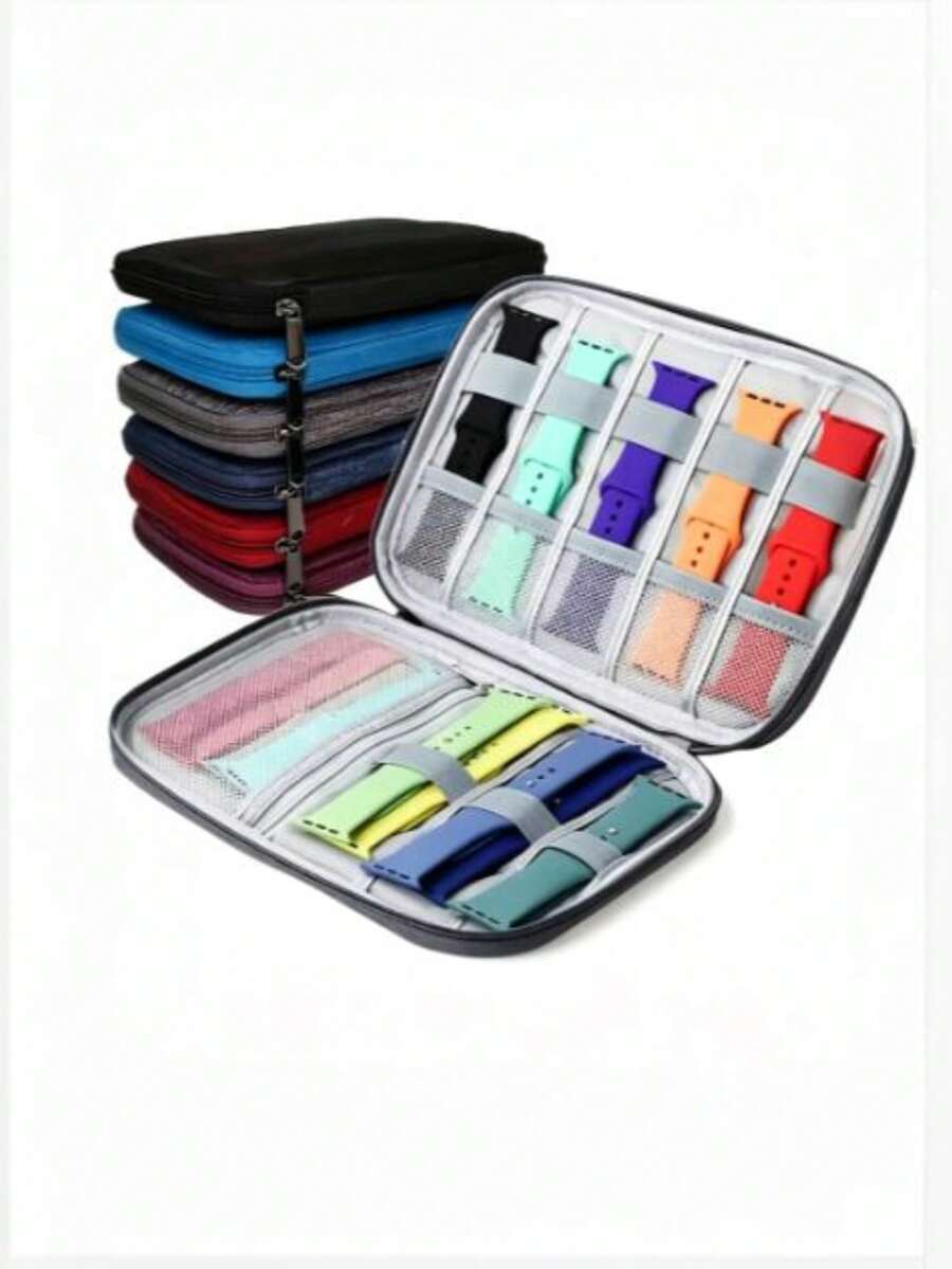 Elegant Watch Band Storage Box, Holds 8 Elastic Bands, Includes Zipper Pocket, Suitable For Travel And Digital Accessory Storage, Perfect Gift For Watch Enthusiasts, Compact Storage Box (Random Internal Layout)