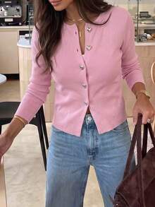 Live To Mo Women's Cute Pink Button Knit Cardigan, Elegant Casual Sweater, Suitable For Autumn Back To School, Commuting And Outings - Pink - View 4