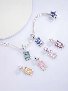Vintage Mystic Square Dangle Charm Beads, Enamel Tarot Pattern Pendant With Moon Sun Star, Fit European Style Bracelet, DIY Handmade Jewelry Accessory - Multicolor - View 2