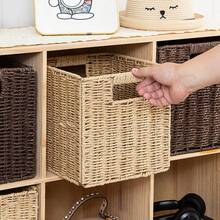 1pc Woven Storage Basket, Minimalist Country Style, High-Quality Handmade Faux Rattan Material, Built-In Side Handle Foldable Structure, Suitable For Home Adult Use, Bedroom Closet And Toy/Snack Storage - Multicolor - View 7