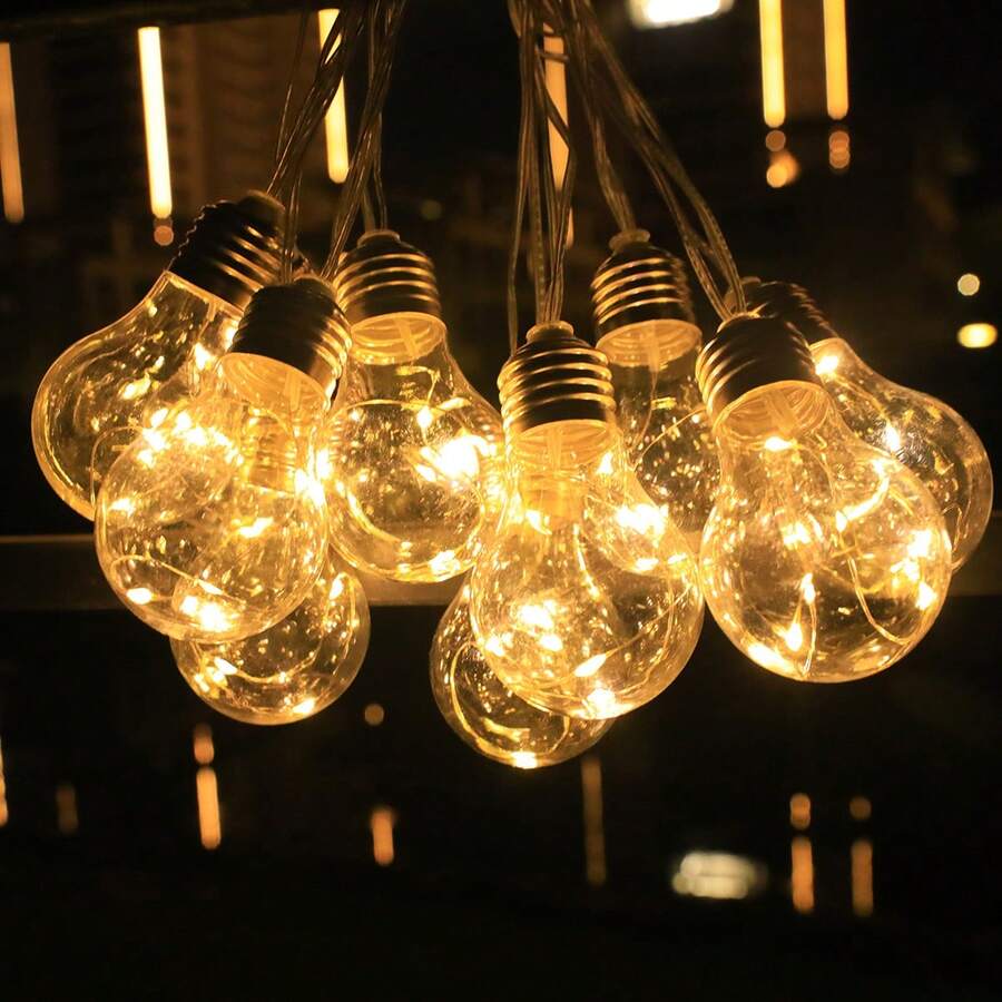 Solar Powered Vintage Glass Bulb String Lights, Soft Warm Glow, Durable Waterproof, Suitable For Patio, Garden, Dorm And Holiday Party Atmosphere Lighting