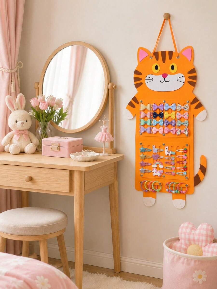1pc Cow/Orange Cat Hanging Storage Bag, Multi-Functional Hair Accessory Organizer, Can Store Hair Clips, Hair Ties And Glasses, Combines Hanging Storage Box And Storage Bag Functions, Suitable For Room Decor, Home Decor, Wardrobe And Dormitory - Multicolor - View 1
