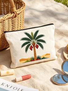 Date Palm Tree Print Makeup Bag, Portable Zipper Cosmetic Pouch, Desert Style Travel Toiletry Storage Bag For Women,Middle Eastern Style,Boho Desert Pattern,Arabic Style, Lightweight, Multi‑Purpose, Gift For Her, Daily Cosmetic Storage - Multicolor - View 2