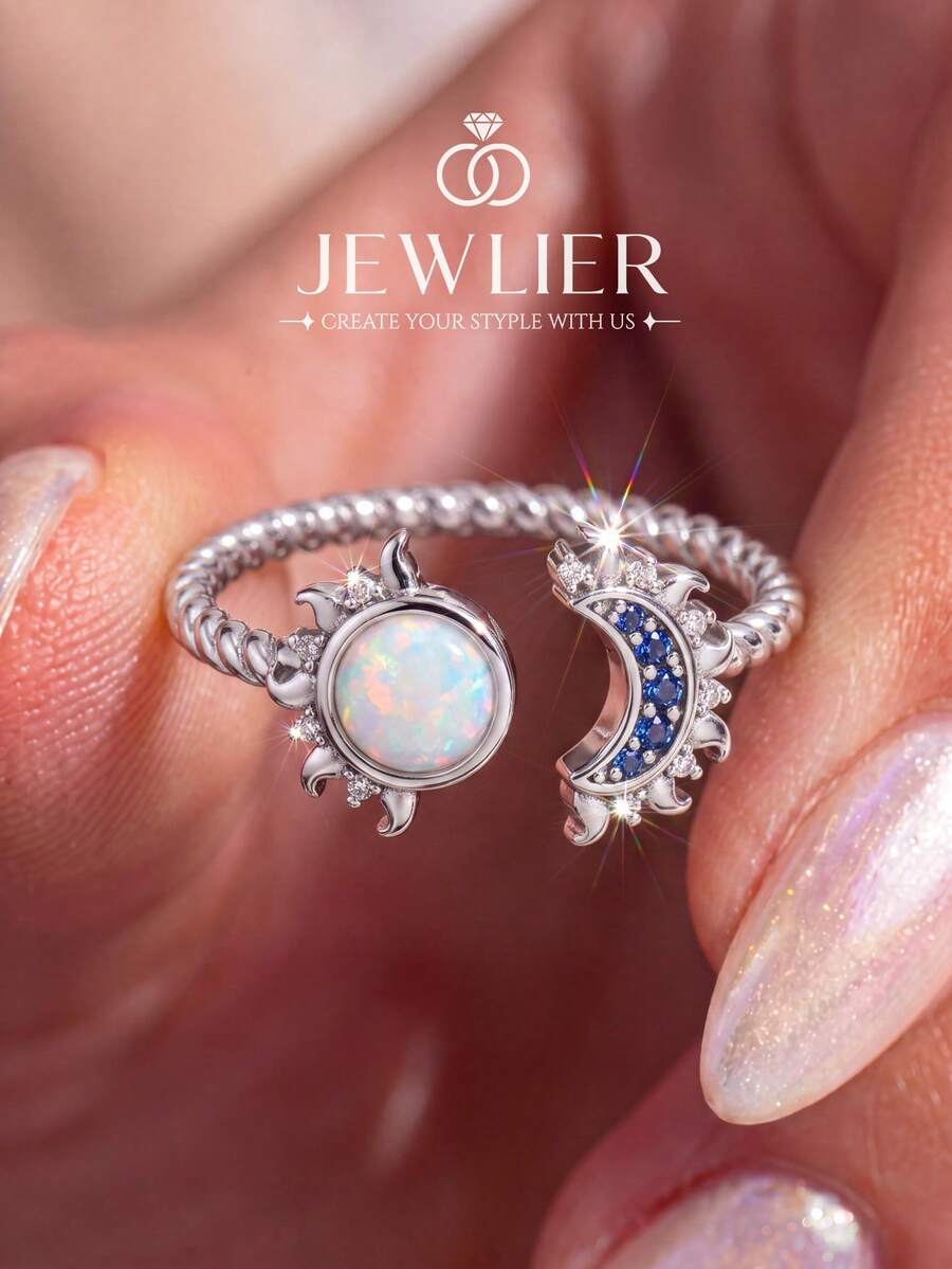 1pc 925 Sterling Silver Sun & Moon Radiance Ring, Multiple Sizes Available, Suitable For Women, Ideal For Date Gift Or Exquisite Jewelry