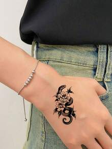 30pcs Animal Pattern Waterproof Durable Realistic Personalized Tattoo Stickers - Skeleton, Eyes, Spider, Snake, Rose, Centipede, Lion, Octopus, Dog, Etc., Suitable For Arms, Ankles, Shoulders, And More, Unisex Design - Black - View 2