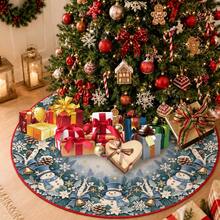 1pc Blue Snowman Pattern Christmas Tree Skirt, Elegant Color Holiday Decor, 5 Sizes, Unisex Holiday Gift, Suitable For Home And Party Christmas Home Decoration - Blues Snowman - View 8
