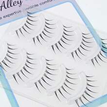 5 Pairs Japanese Anime Tapered Clear Band Invisible Eyelashes Natural Sweet Fresh Soft Lightweight Faux Lashes Dating Travel Portable Pack - Black - View 6