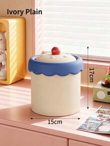 1pcsVibrant Plastic Cylindrical Storage Canister, Wavy Edge Lid With Round Knob & HEY Letter Print, Sealed For Sundries, Multi‑Purpose Desktop Container, Works As Small Tabletop Trash Can, For Bedroom, Living Room, Office, All‑Season Home Use - Multiple Styles - View 13