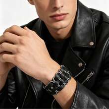 2pcs Black Personalized Fashion Textured Punk Style Sports Bracelet, Suitable For Men's Holiday Party Fashion Wear, Exquisite Gift For Men - Black - View 3