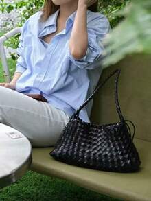 Dedoo Women's Shoulder Underarm Bag,Woven Hobo Bag,Grid Weave Pattern,Faux Leather Woven Material,Large Capacity,For Commute Vacation Ladies - Black - View 5
