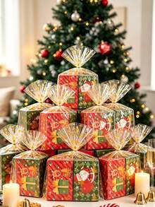 10pcs Transparent Christmas Cellophane Gift Bags Featuring Snowflake, Star, And Christmas Tree Patterns; Suitable For Christmas Gift Wrapping, Christmas Party Supplies, And Festive Home Decor. - Multicolor - View 7