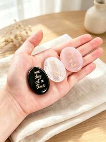 1/2 Pcs Engraved Worry Stone "One Day At A Time", Natural Crystal Palm Stone With Velvet Pouch, Inspirational Pocket Stone Gift For Stress Relief - Multicolor - View 5