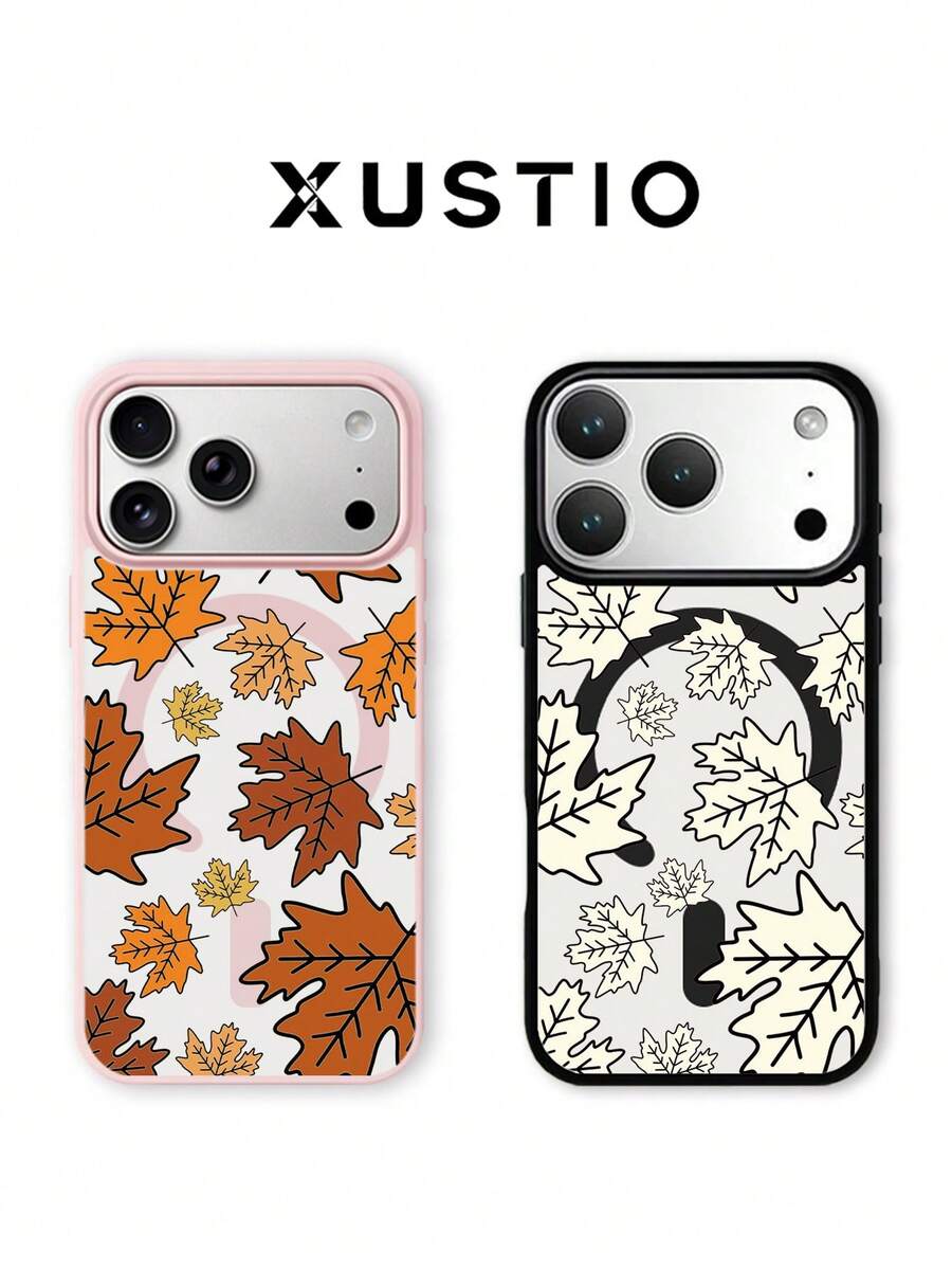 XUSTIO Autumn Maple Leaf Magnetic Phone Case, Full Coverage Shockproof Anti-Drop, 2 Colors Available, Compatible With Apple 12 13 14 15 16 17 18 Pro ProMax Plus, Daily Commute Holiday Gift Highly Attractive Protective Cover - Black - View 1