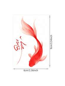 1pc Temporary Tattoo Sticker, Chinese Style Red Koi Fish Fu Character Ink Wash Pattern, Realistic Fake Tattoo Design, For Daily Wear, Bachelorette Party Favors, Music Festival, Game, Graduation Gift, Lasts 3‑5 Days - Red - View 2