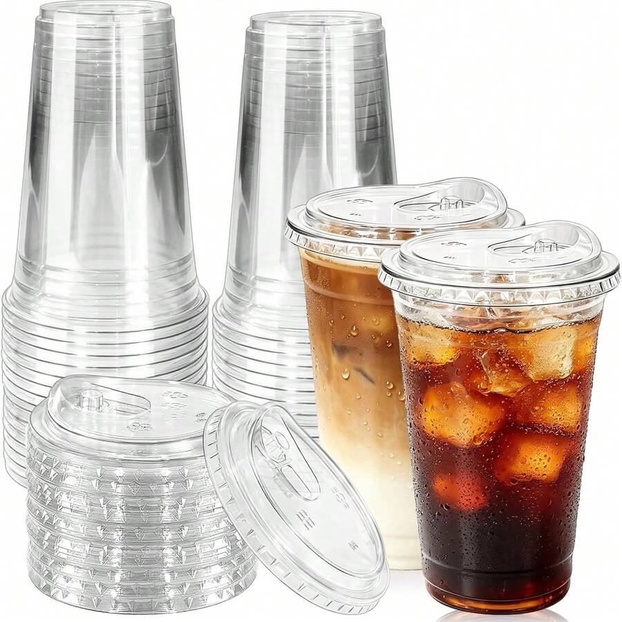 20/10//Heat-Resistant And Leak-Proof 16oz Coffee Cup (With Lid) Perfect For Cold Brew Coffee; Iced Milk, Tea, Homemade Coffee, Fruit And Iced Tea Cold Drinks Takeout Cup; Portable Commercial Takeout Beverage Cup, Suitable For Camping And Team Use, With Flip Lid Design, No Straw - Transparent - View 1
