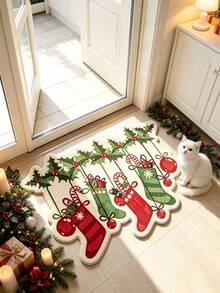 1 buah Keset Pintu Motif Kaos Kaki Natal, Keset Pintu, Karpet Kecil, Keset Selamat Datang, Karpet, Keset Lantai, Keset Pintu Luar Ruangan, Karpet Dapur, Dekorasi Rumah, Keset Pintu Depan, Karpet Area, Keset Luar Ruangan, Dekorasi Rumah, Karpet Area, Karpet Taman, Karpet yang Dapat Dicuci - MultiWarna - View 3